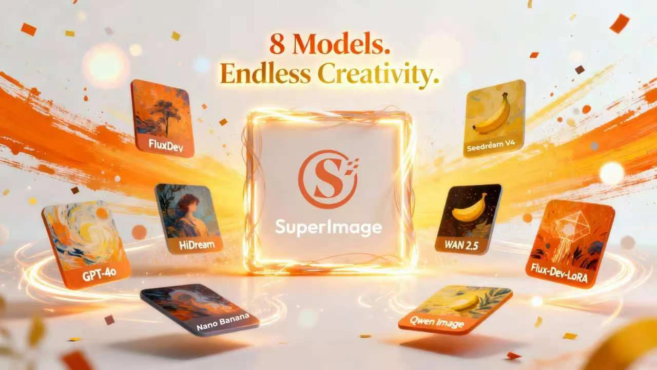SuperImage Advanced Mode showing eight AI models for designers and creators